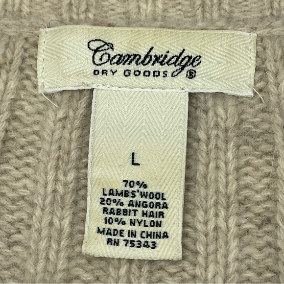 Cambridge Dry Goods Cable Knit Sweater Sz L Tan Zip Wool Angora Fisherman Beach - Picture 3 of 9